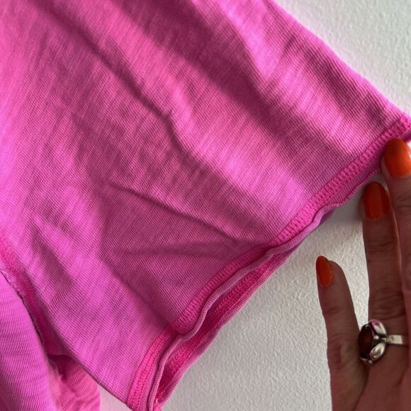 Pink VS Neon Crop Top Cotton Gym Oversized Raw Hem Athleisure XL Womens - Picture 5 of 7